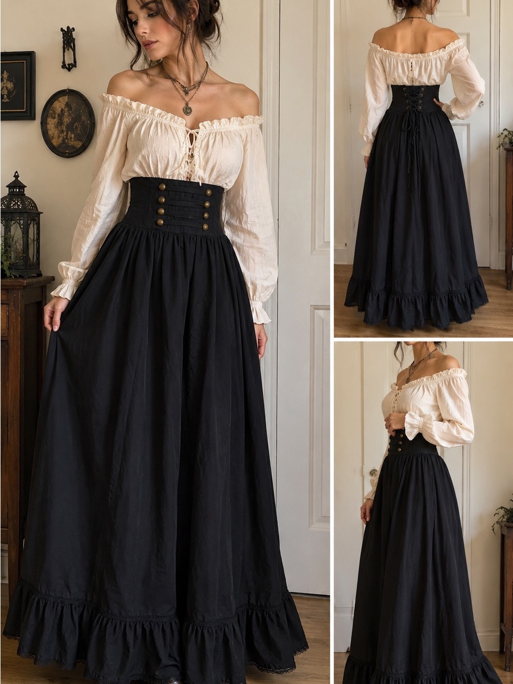 Scarlet Darkness Renaissance Black Corset Back Maxi Skirt XL Gothic Victorian
